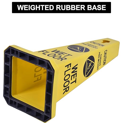OrangeStar 4-Pack Wet Floor Caution Cones, Yellow Four Sided Bilingual Warning Message Safety Traffic Cones with Heavy Rubber Base for Indoor/Outdoor Use