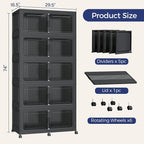 200Gal Stackable Storage Bins with Lid, 800Qt Extra Large Collapsible Storage Box with Wheels, Dividers, Folding Plastic Cabinet Closet Organizers for Home Kitchen Office Dorm, 5Pack Black