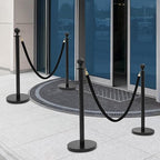 Crowd Control Stanchion Set, 4 Packs Stanchion Set with 4.92 ft/1.5 m Black Retractable Belt and 2 Ropes, Black Crowd Control Barrier for Theaters, Parties, Wedding, Exhibition