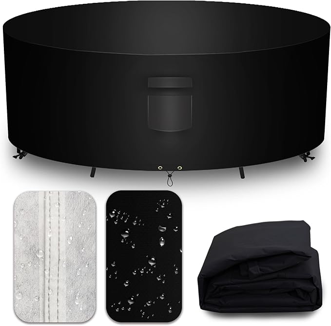 Heavy Duty Patio Furniture Covers Waterproof, 600D Round Outdoor Furniture Cover Waterproof for Sectional Sofa Couch, Outdoor Dining Table and Chair Set Covers 72"DIA x 28"H, Black