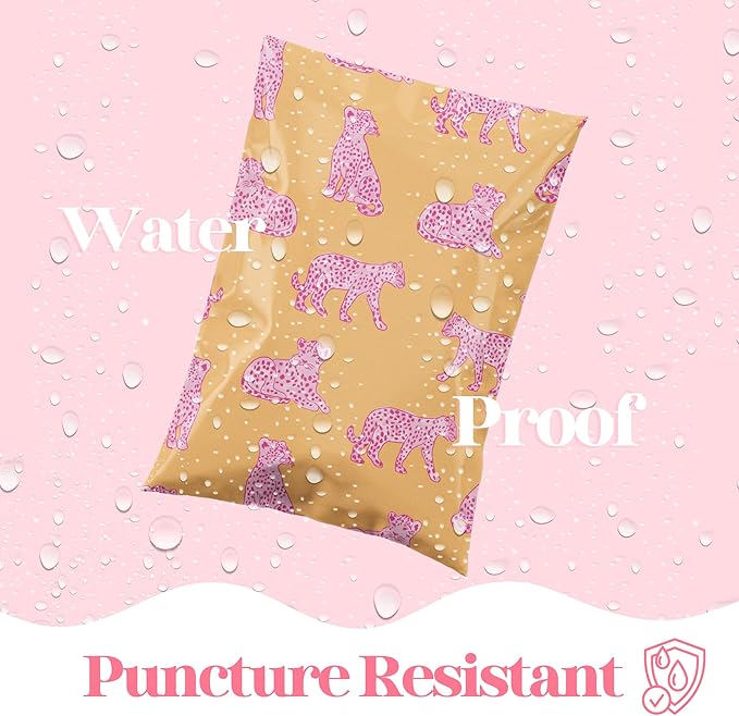 6x9 Designer Poly Mailer 100 Pack Heavy Duty Waterproof Self Seal Shipping Bags for Small Business Large Mailing Envelopes Bulk Tear Resistant Packaging Pink Orange Leopard