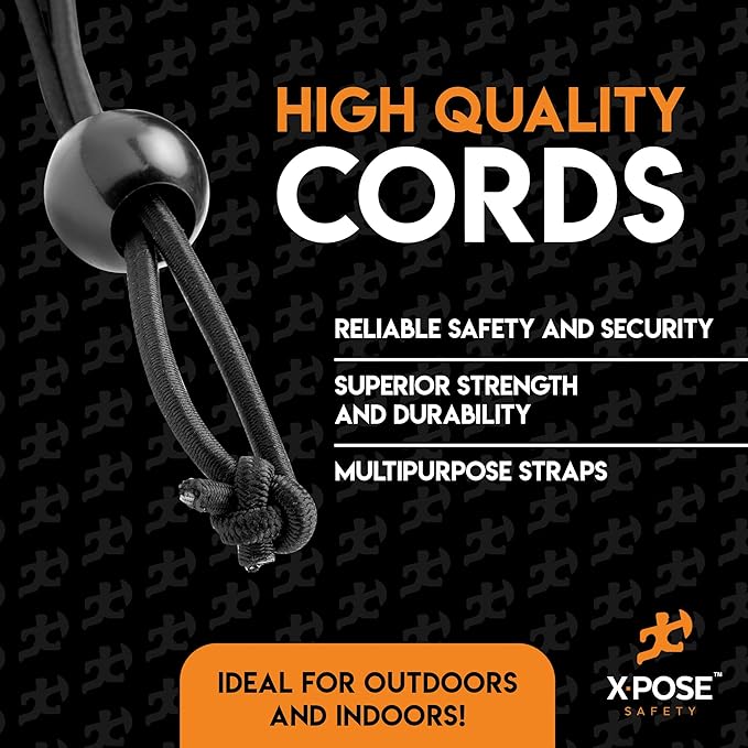 Xpose Safety Bungee Ball Cords 6" 10 Pack Heavy Duty Assorted Colors Black and White Stretch Rope with Ball Ties for Canopies, Tarps, Walls, Cable Organization