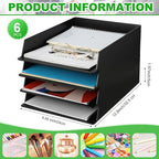 Wenqik 6 Pcs Stackable Paper Trays Rectangular Plastic Desk Holder Desktop Document File Organizer Storage Letter for Office Classroom (Black)