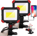 LED Rechargeable Work Light with Clamp, 2Pack 2100LM COB Magnetic Clip on Worklight 270° Rotating with Mobile Charger, Portable Clamp Work Light for Boats, Car Repairing, Job Site Lighting