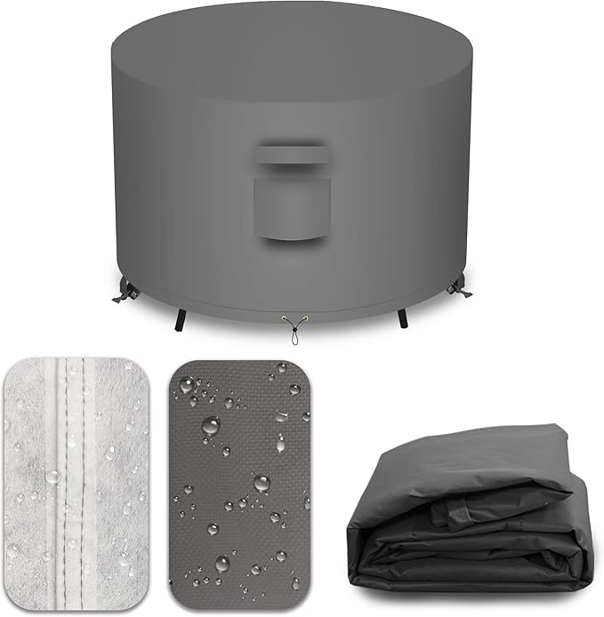 Heavy Duty Patio Furniture Covers Waterproof, 600D Round Outdoor Furniture Cover Waterproof for Sectional Sofa Couch, Outdoor Dining Table and Chair Set Covers 36"DIA x 28"H, Grey