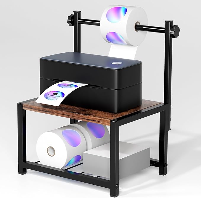 Label Holder for Rolls and Fan-Fold Labels, Sturdy Thermal Sticker Holder for Desktop Thermal Printer, Shipping Label Sticker Dispenser for Home, Office, and Small Businesses