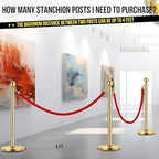 4PCS Gold Stanchion Post, 5 Ft Red Velvet Rope Stainless Steel Crowd Control Barriers Used for Theaters Parties Wedding Museums Exhibition