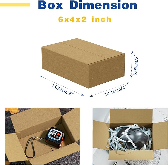 50 Pack 6x4x2 inches Small Shipping Boxes Brown Corrugated Cardboard Boxes for Packing, Mailing, Moving, Business