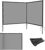 Patio 6' x 10' Outdoor Privacy Screen Freestanding Temporary Fence Panels Net Cover with Metal Poles for Outside Backyard Pool Garden Air Conditioner Fencing, Light Gray