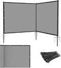 Patio 6' x 7' Outdoor Privacy Screen Freestanding Temporary Fence Panels Net Cover with Metal Poles for Outside Backyard Pool Garden Air Conditioner Fencing, Light Gray