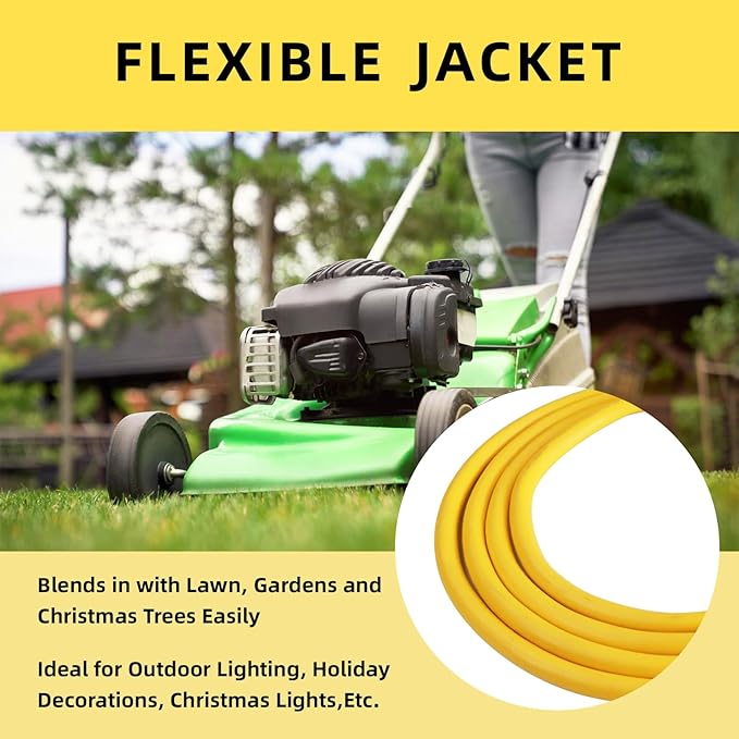EP 30 Ft Outdoor Extension Cord, 12/3 SJTW Heavy Duty Extension Cable with 3 Prong Grounded Plug, 15 AMP Power Cord for Lawn, Garden, Appliances, Yellow