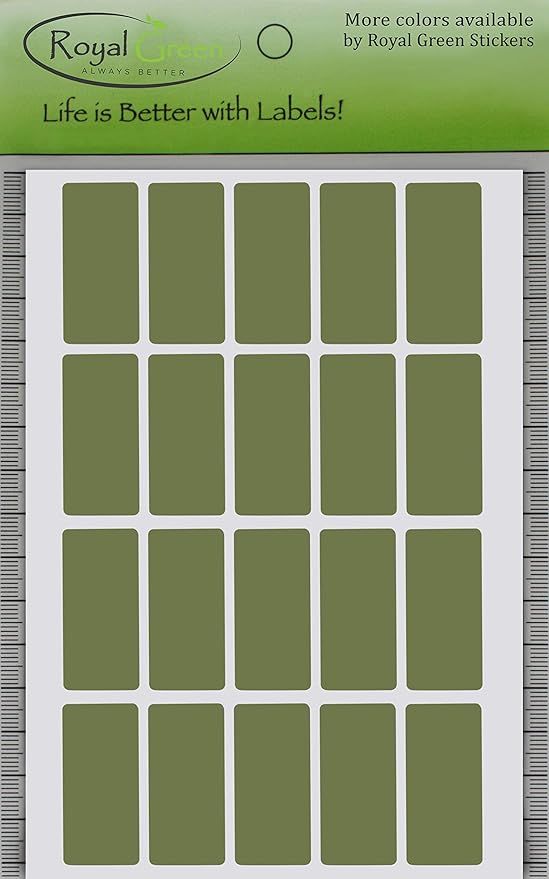 Royal Green Olive Green Rectangular Page Marker Stickers 1.57 inch x 0.75 inch - Colored File Labels (40mm x 19mm) - 100 Pack