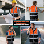 BeautyWill Custom Safety Vest Customized Logo Class 2 High Visibility Reflective Vest with Pockets Construction workwear