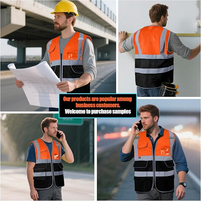BeautyWill 10/20 Pack Custom Logo Safety Vest,Bulk High Visibility Class 2 Reflective Work Vests