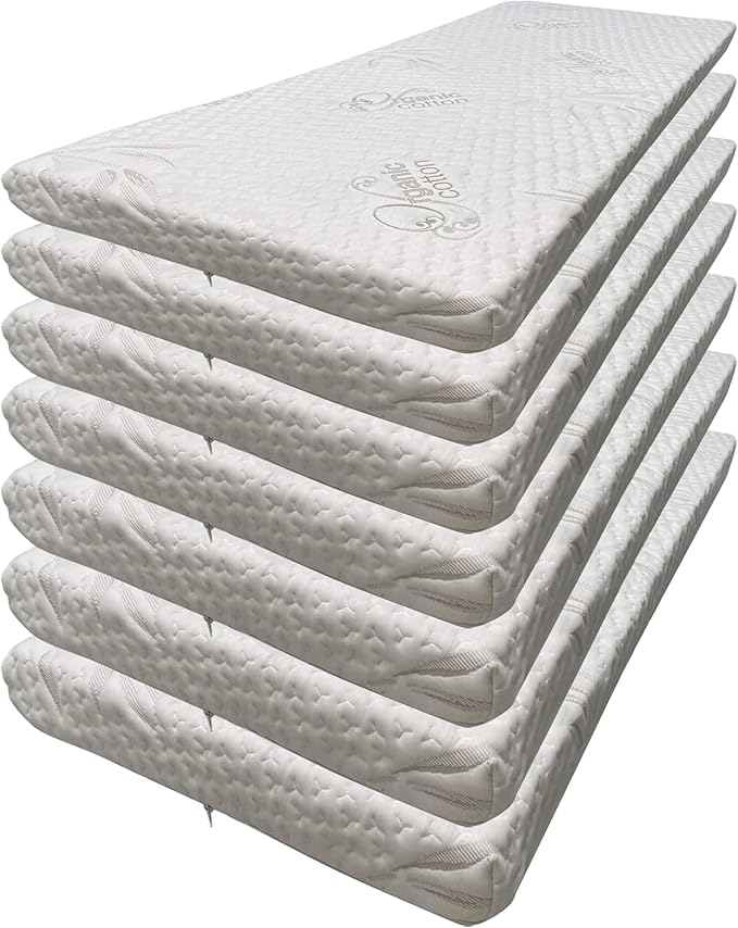 Foamma 4” x 30” x 72” High Density Foam Bunk Mattress, Organic Cotton Cover, Made in USA, Comfortable, CertiPUR-US Certified, 7 Pack
