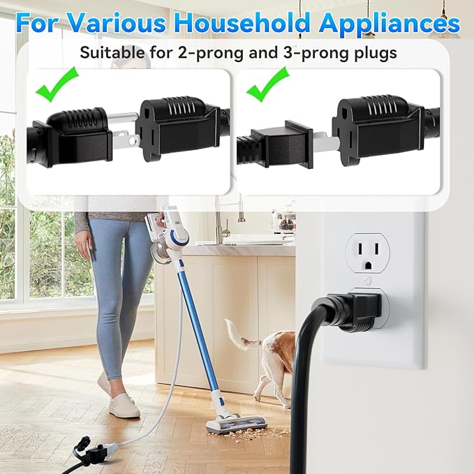 K KASONIC - 15 Feet Outdoor Extension Cord, ETL Listed, SJTW 16AWG/13A 3 Prong Power Cord Extension, NEMA 5-15P to NEMA 5-15R, Black, 2 Pack