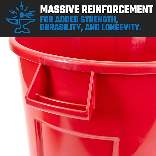 Magnum 32 Gallon Trash Can, High-Vis Red, Construction Grade, Heavy Duty Plastic, Jobsite Ready for Handling and Holding Garbage CMTC-C000-32R04 (4 Pack)