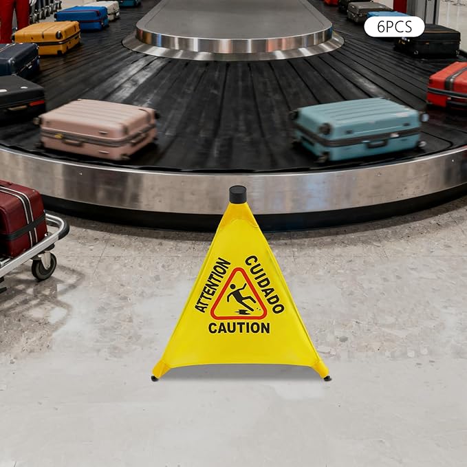 Caution Wet Floor Sign with Storage Tube 20 Inch Folding Commercial Wet Floor Pop Up Cones Slippery When Wet Sign for Restaurant, Supermarket, Restroom (6)