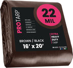 PROTARP Extreme Heavy Duty 22 Mil Tarp Cover, Waterproof, UV Resistant, Rip and Tear Proof, Poly Tarpaulin with Reinforced Edges for Roof, Camping, Patio, Pool, Boat. (Brown/Black 16′ X 20′)