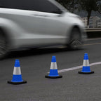 Fluorescent Orange/Green PVC Traffic Cones, Heavy Black Base Parking Lot Cone Structurally Stable Weatherproof Road Construction Safety Cones (4, Blue, 12" Small)