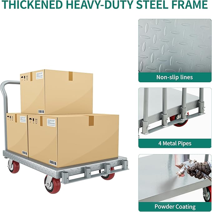 YITAHOME 2-in-1 Steel Panel Truck Cart 2200 LBS, Heavy Duty Platform Truck Carts with 4 Side Handrails, Flatbed Lumber Cart Drywall Carts with 4 Rubber Swivel Casters for Loading and Storage