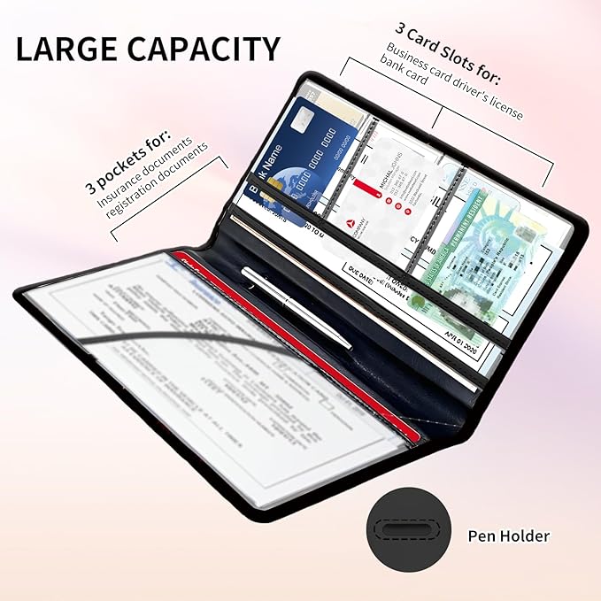 Premium Car Registration and Insurance Card Holder, Cute PU Leather Car Document Holder, Vehicle Glove Box Car Organizer with Magnetic Closure for Driver License, Cards USA Sunflower Flag