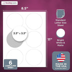 NextDayLabels 3.33 Inch Round Labels - Matte White Blank Circle Stickers - Printable Labels (6000 Sheets)