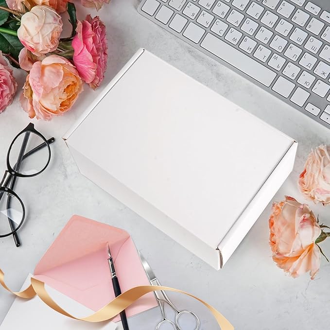 9x6x2 inches Shipping Boxes Set of 25, Small Corrugated Cardboard Box, Literature Mailer, Gift Boxes (White, 9x6x2)