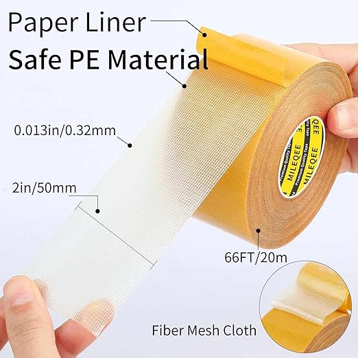 5Pack Double Sided Tape Heavy Duty, 2in x 66FT (330FT Total), Super Sticky Resistente Clear Tape, Universal High Tack Strong Wall Adhesive with Fiberglass Mesh,Easy Use Mounting Tape