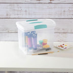 Sterilite Large Nesting ShowOffs Stackable Storage Bin, Latching Organizer Tote with Handle, Plastic Box for File Organization, Clear, 12-Pack