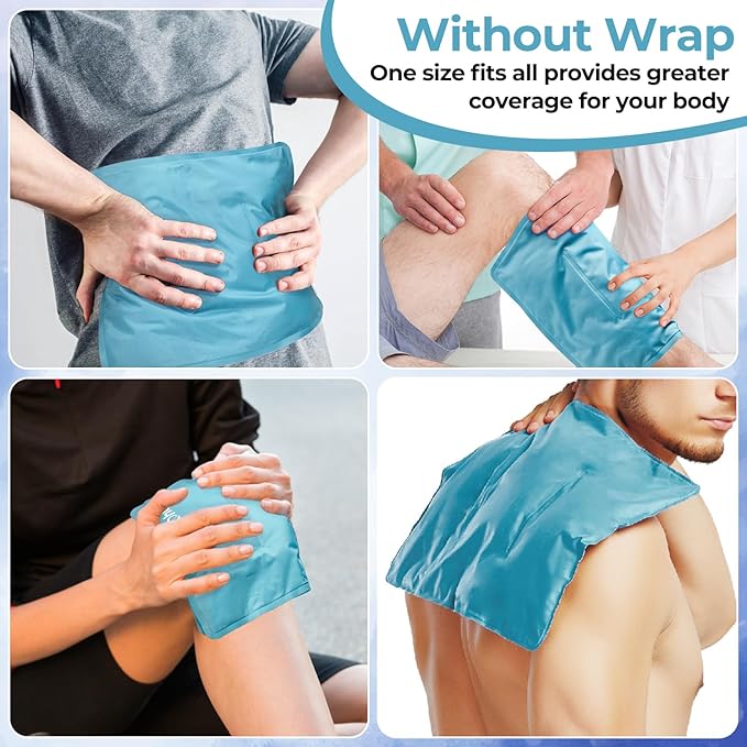 Ice Packs for Injuries: Ohuhu XL Reusable Ice Packs with Wrap 14" X 11" Hot Cold Gel Ice Pack Flexible Pain Relief for Shoulder Knee Back Hip Aches Injury-Light Blue