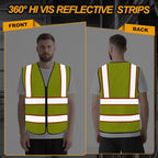 Safety Vest for Men Women 5 Pockets High Visibility Vest with Reflective Strips, Hi Vis Vest with Mesh Fabric, Breathable, (GR720-Yellow,XL).