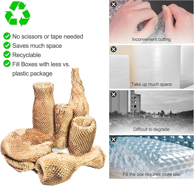 Dish Packing Kit Glassware Moving Supplies for Friagle Items 15"x500' Honeycomb Packing Paper Roll Recyclable Moving Paper with Fragile Stickers Alternative to Bubble Cushioning Wrap for Shipping