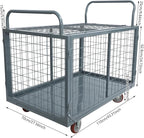 Platform Truck Cart with Cage 2200 lbs, 5-in-1 Folding Hand Truck with Wheels, Convertible Warehouse Cart for Utility, Moving - Heavy Duty Flatbed Carts for Grocery, Laundry, Shelving, Pantry, Grey