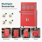 Greenvelly Tool Chest, 8-Drawer Rolling Tool Chest with Hooks and Lockable Wheels,Metal Storage Detachable Top Tool Box with Lockable Wheels for Garage,Workshop,Art Studio(Red)