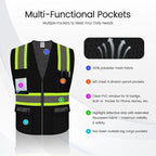 Security Vest for Security Guard, Hi Vis Mesh Vest with Pockets, High Visibility Safety Vest with Reflective Strips, ANSI Compliant, Black, M