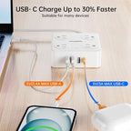 Flat Plug Power Strip with USB C, 6.5FT Flat Extension Cord - 8 AC Outlets and 4 USB(1 USB C), Power Strip with Surge Protector, Wall Mount Charging Station Office Home (White, 15 FT)