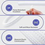 Cable Management Sleeves 1.2in - 2 Pack 4.1ft Split Braided Sleeve White, Hard PE Protectors From Pets, Wire Organizers, Flexible Wrap for Computer Cord Management