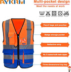 Orange Blue 6XL 7XL 8XL High Visibility REFLECTIVE Safety Vest with zipper Reflective Strips 7 Pockets
