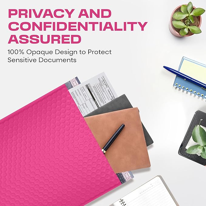Hot Pink Poly Bubble Mailers 8.5x12 inch #2 | Self Seal Padded Envelopes | Cushioned Bubble Mailer | Usable Size 8.5x11 | WaterProof | Lightweight mailing Shipping Bags | 200 Pack Bulk