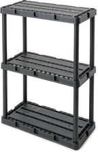 Gracious Living 3 Shelf Knect-A-Shelf Solid Light Duty Storage Unit 12 x 24 x 33 Organizer for Home, Garage, Basement & Laundry, Black