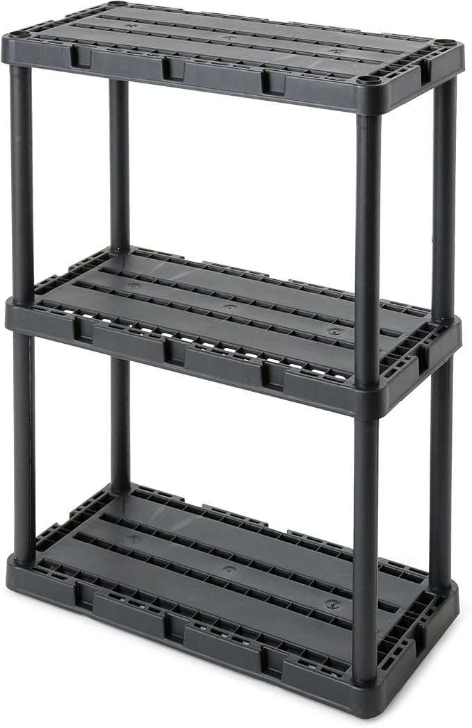 Gracious Living 3 Shelf Knect-A-Shelf Solid Light Duty Storage Unit 12 x 24 x 33 Organizer for Home, Garage, Basement & Laundry, Black