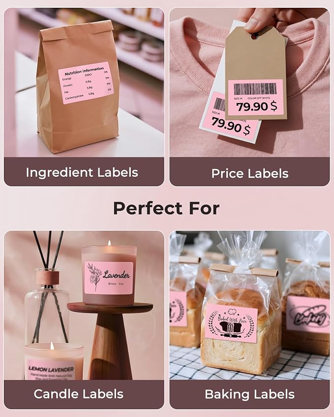 MUNBYN 3x2 Inch Pink Thermal Labels, Thermal Sticker Labels for Price, Barcode, Mailing, Name, 500 Sheets/1 Roll
