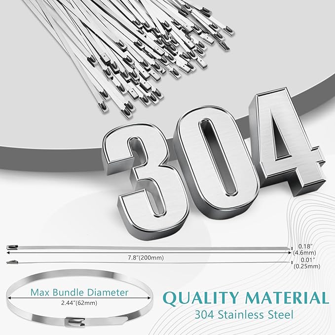 LEIFIDE 500 Pcs Metal Zip Ties 304 Stainless Steel Zip Ties Heavy Duty Self Locking 220 Pound Tensile Strength Cable Suitable for Exhaust Wrapping Fence Outdoor Workshop Canopy(7.8 Inch)