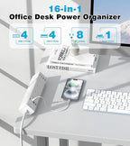 40W Fast Charging Station,Desk Clamp Power Strip,4 USB-C Ports & 8 AC Outlets,Desktop Edge Mount Surge Protector Power Strip,14AWG Heavy Duty Cord,Fit 1.9" Tabletop Edge for Home Office(10Ft Cable)