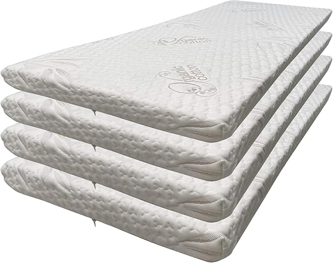 Foamma 2” x 30” x 72” High Density Foam Bunk Mattress, Organic Cotton Cover, Made in USA, Comfortable, CertiPUR-US Certified, 4 Pack