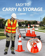 BATTIFE 28 Inches Traffic Safety Cones | 8 Pack | PVC Cone with Reflective Collars, Orange Construction Cone for Traffic Control, Driveway Road Parking Use