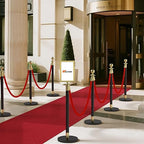 kaiyomi 8Pcs Stanchions Posts Velvet Ropes with Red Carpet and Sign Frame, Water or Sand-Fillable Base, Suitable for 8.5" x 11" A4 Paper Size Sign Frame for Red Carpet Party Decoration (Black&Golden)