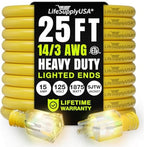 25ft Outdoor/Indoor Extension Cord 14/3 Gauge Heavy Duty 3 Prong SJTW, Waterproof, ETL Listed, Flexible Cold-Resistant Long Power Cord,15A 125V 1875W, Yellow by LifeSupplyUSA