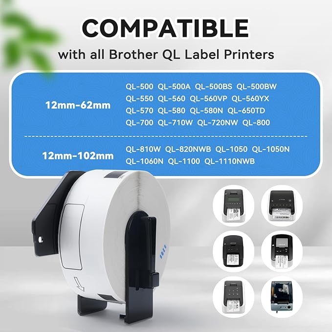 Suminey 10 Rolls Compatible Address Labels for Brother DK-11201/DK-1201, 1.1" x 3.5" Continuous Refillable Shipping Labels, High Adhesive & Smudge-Proof Replacement for Brother DK-11201 Cartridges